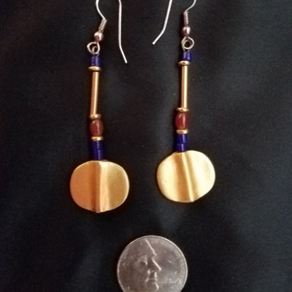 Akan Disc Style Beaded Dangle Pierced Earrings - Picture 3 of 4